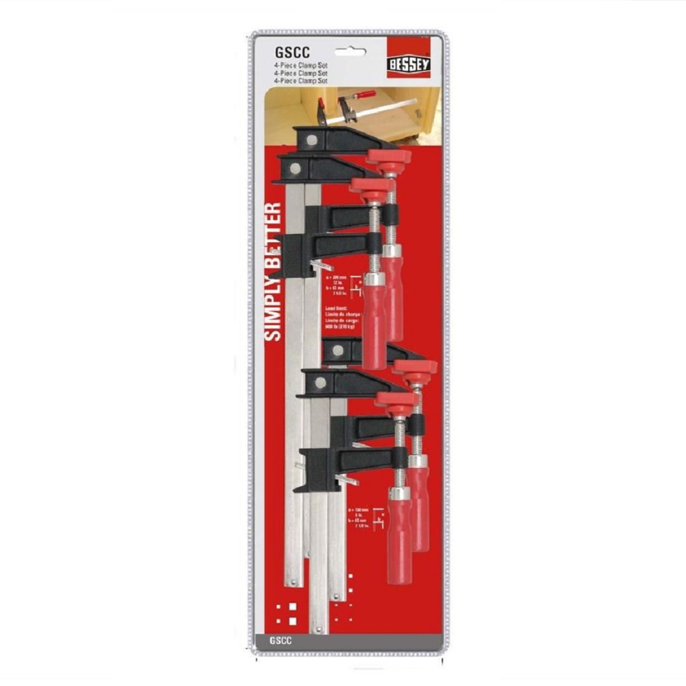 Bessey Tools Clutch Style Bar Clamp Set 4 Pack - GSCC4PK-C