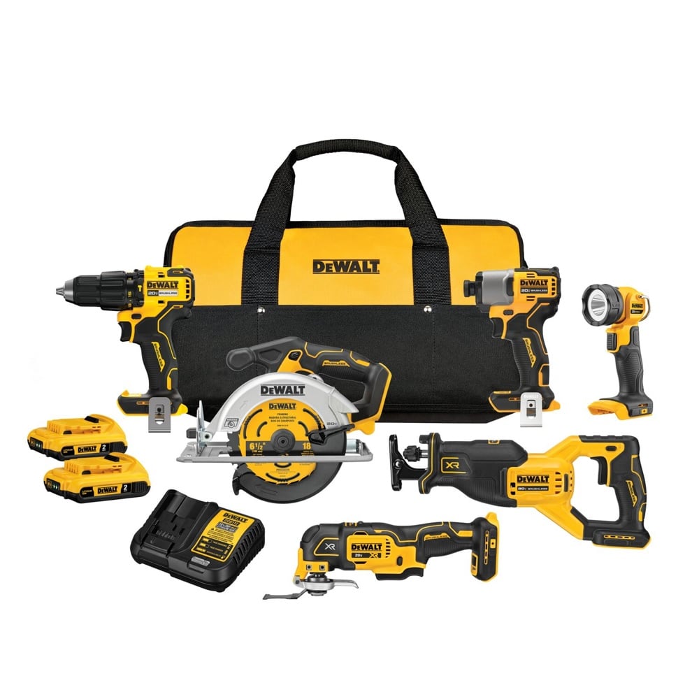 DEWALT® 20V Lithium-Ion Cordless Brushless 6-Tool Combo Kit with (2) 2.0AH Batteries and Charger - DCK628D2