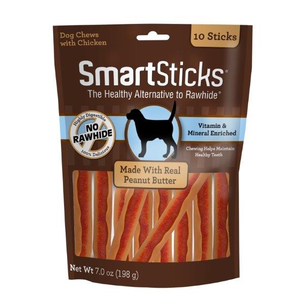 SmartBones SmartSticks Rawhide-Free Chews for Dogs with Real Peanut Butter, 7 oz. (10 Treats)