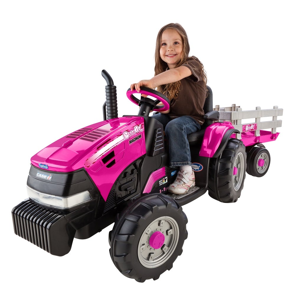 Peg Perego Case IH Magnum Tractor & Trailer 12 Volt, Pink - IGOR0067