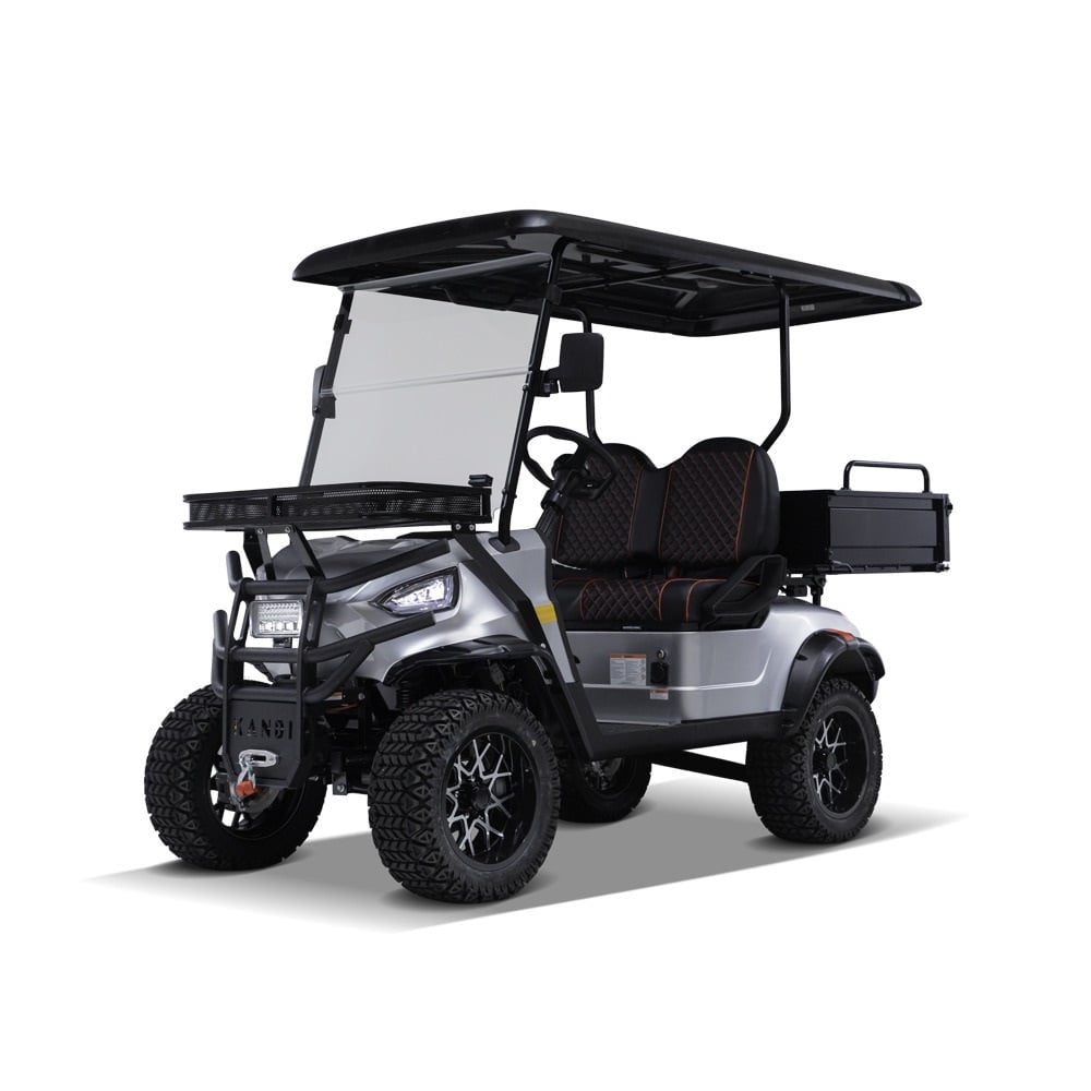 Kandi 2 Seat Ranch Cart with 2" Hitch Receiver and Tilting Rear Dump Bed, Silver - RK2PAGM-S