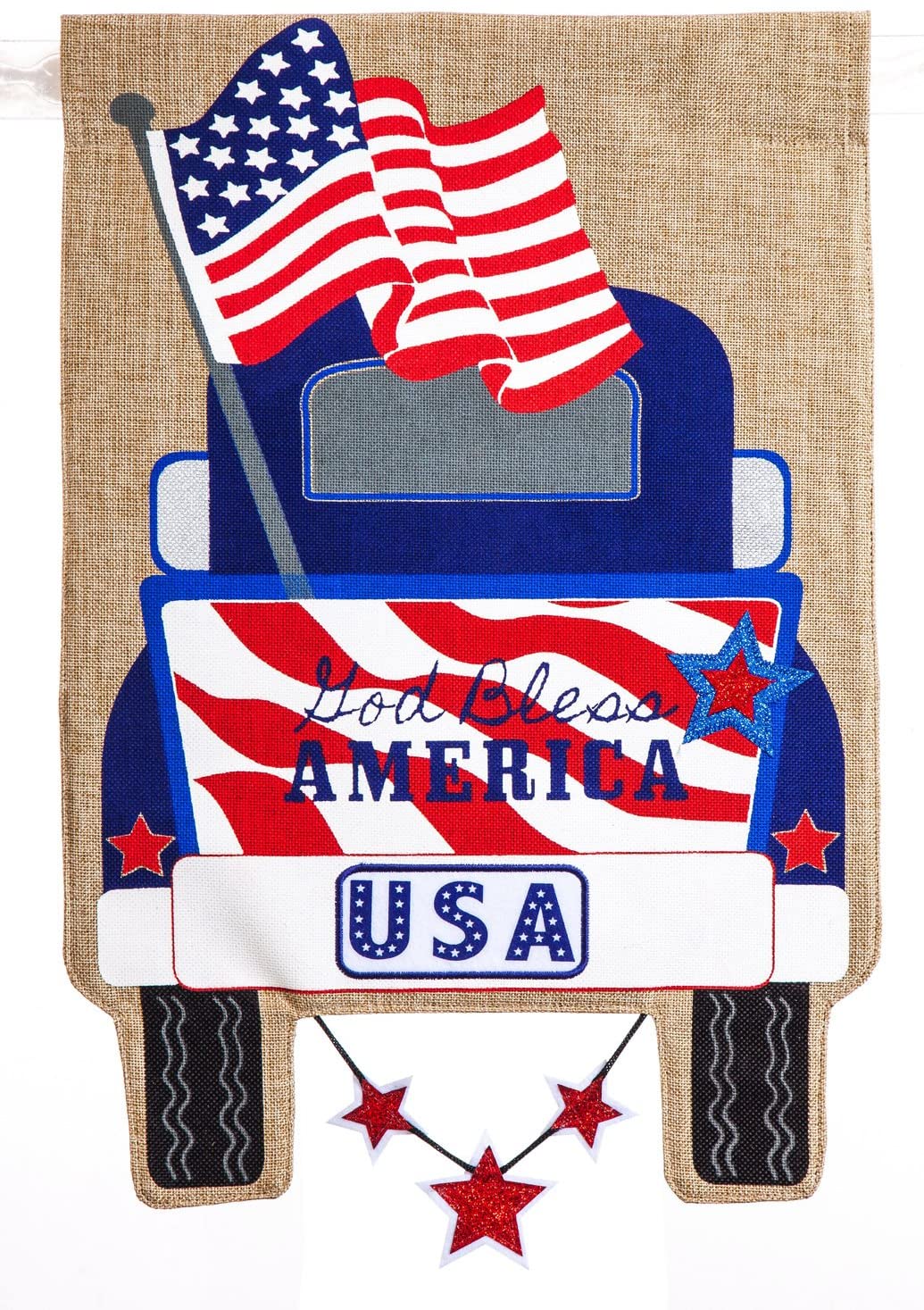 Evergreen Patriotic Pick-Up Truck Garden Burlap Flag - 14B4186BL