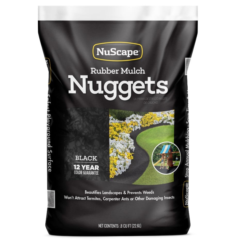 NuScape Rubber Mulch Nuggets, Black, 0.8 Cubic Foot - LNS8BK