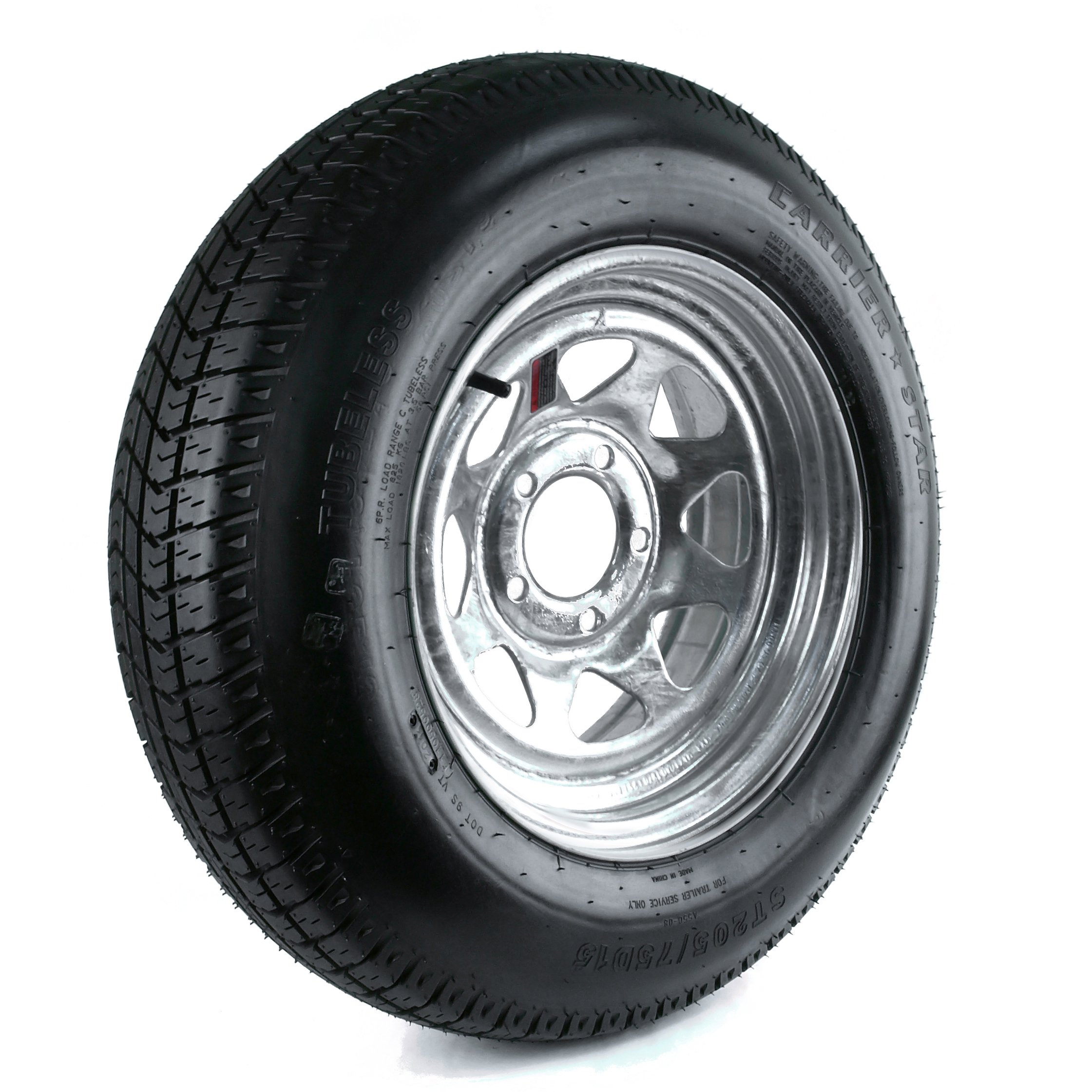 Kenda Loadstar Karrier Radial Trailer Tire and 5-Hole Custom Spoke Wheel (5/4.5) - 205/75R-15 LRC DM205R5C-5CI