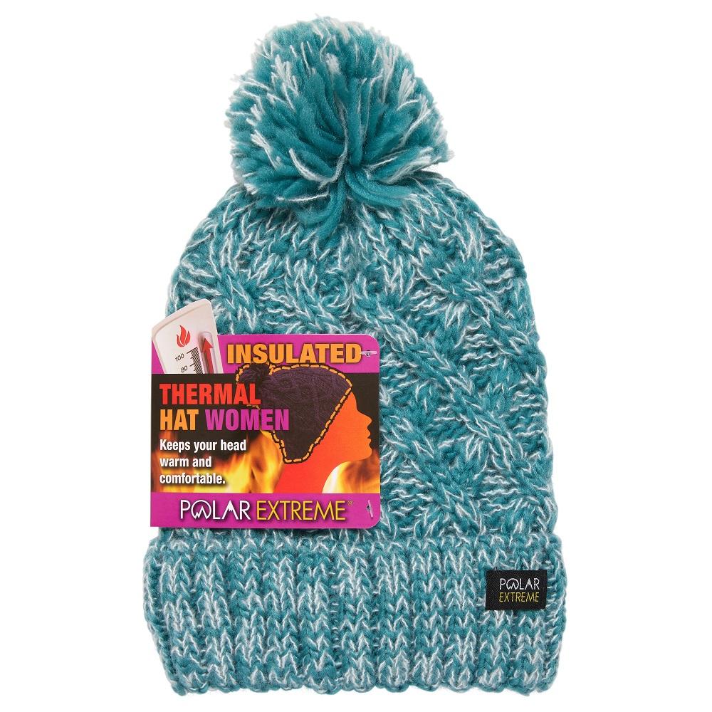 Polar Extreme Heat Marl Cable Knit Hat with Pom, Teal - PE-H-HAT-207