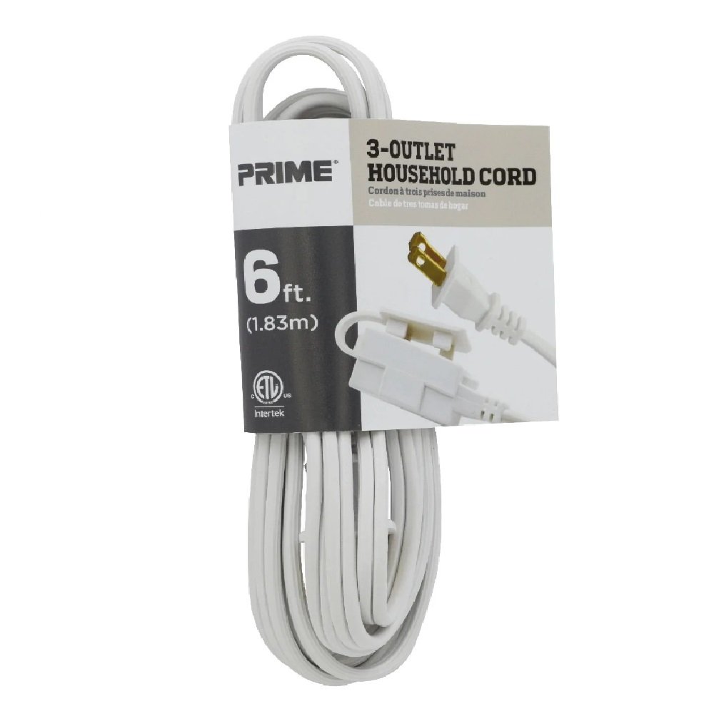 Prime Wire 6' SPT-2 3-Outlet White Household Extension Cord - EC660606