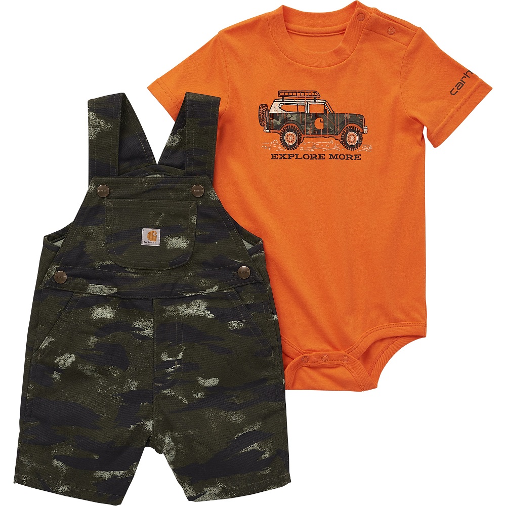 Carhartt® Kids Short Sleeve Bodysuit and Canvas Shortall Set - CG8852-CR14