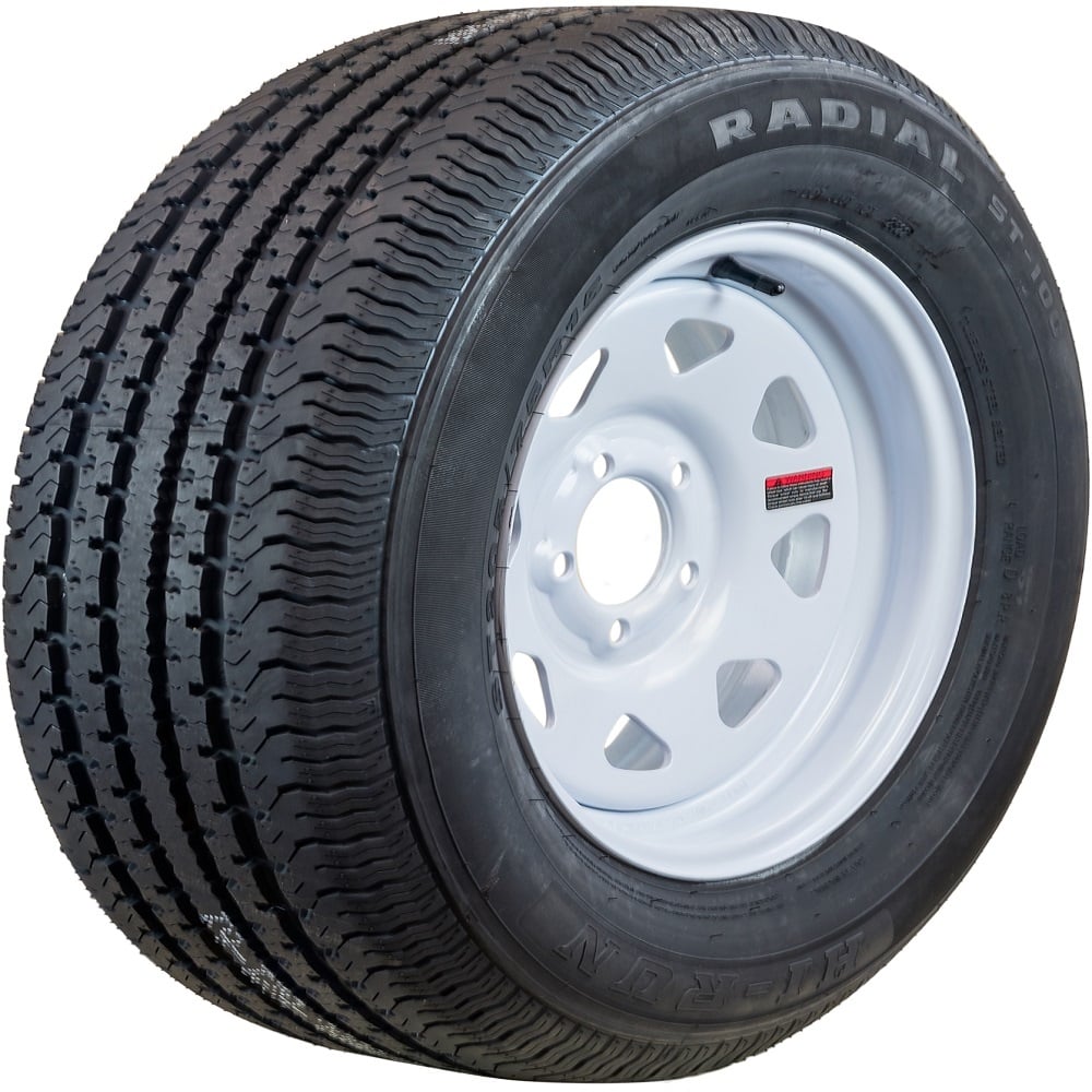 Hi-Run Radial Trailer Tire & Wheel Assembly , ST205/75R15 8PR 5 Hole White- ASR1204