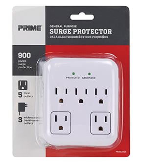 Prime 5-Outlet Surge Protector Tap White - PB802155