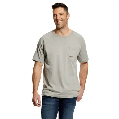 Ariat Men's Rebar Cotton Strong Short Sleeve Work T-Shirt, Heather Grey - 10025373