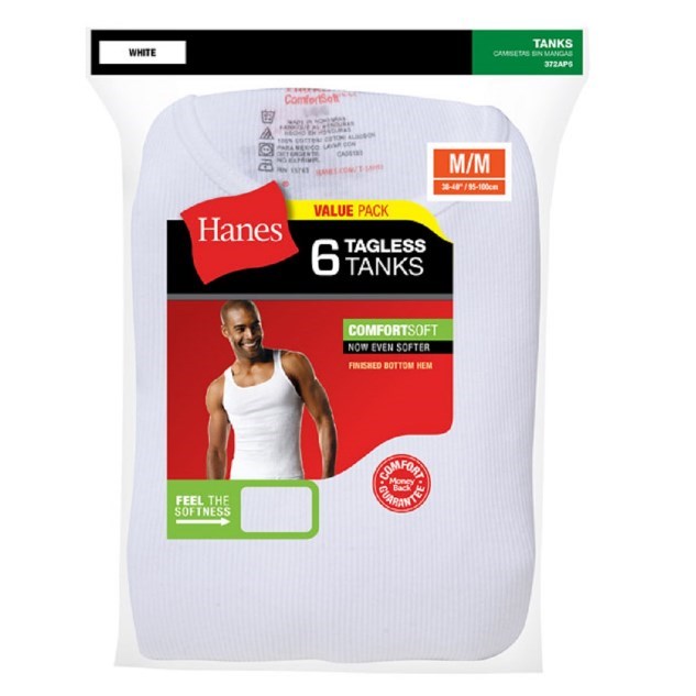 Hanes Men's FreshIQ ComfortSoft White Tank Undershirt 6-Pack - 372AP6-3xl
