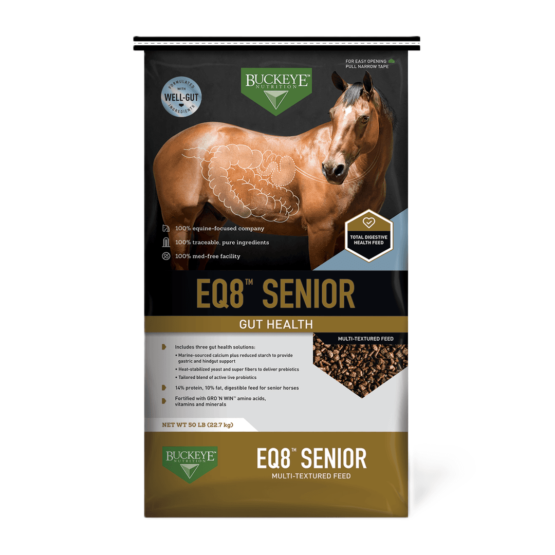 BUCKEYE Nutrition EQ8 Senior, Gut Health Multi-Textured Horse Feed, 50 lb Bag