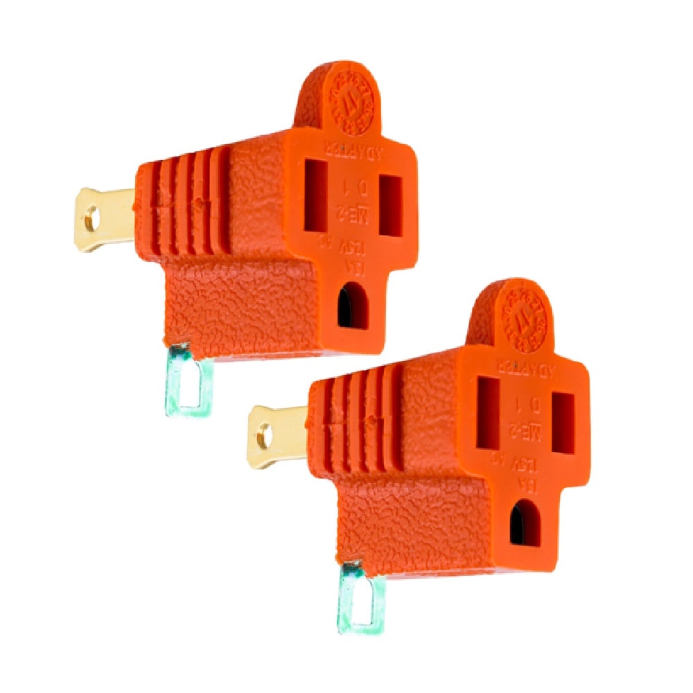 GE 1-Outlet Polarized Grounding Adapter, Orange, 2-Pack - 14404
