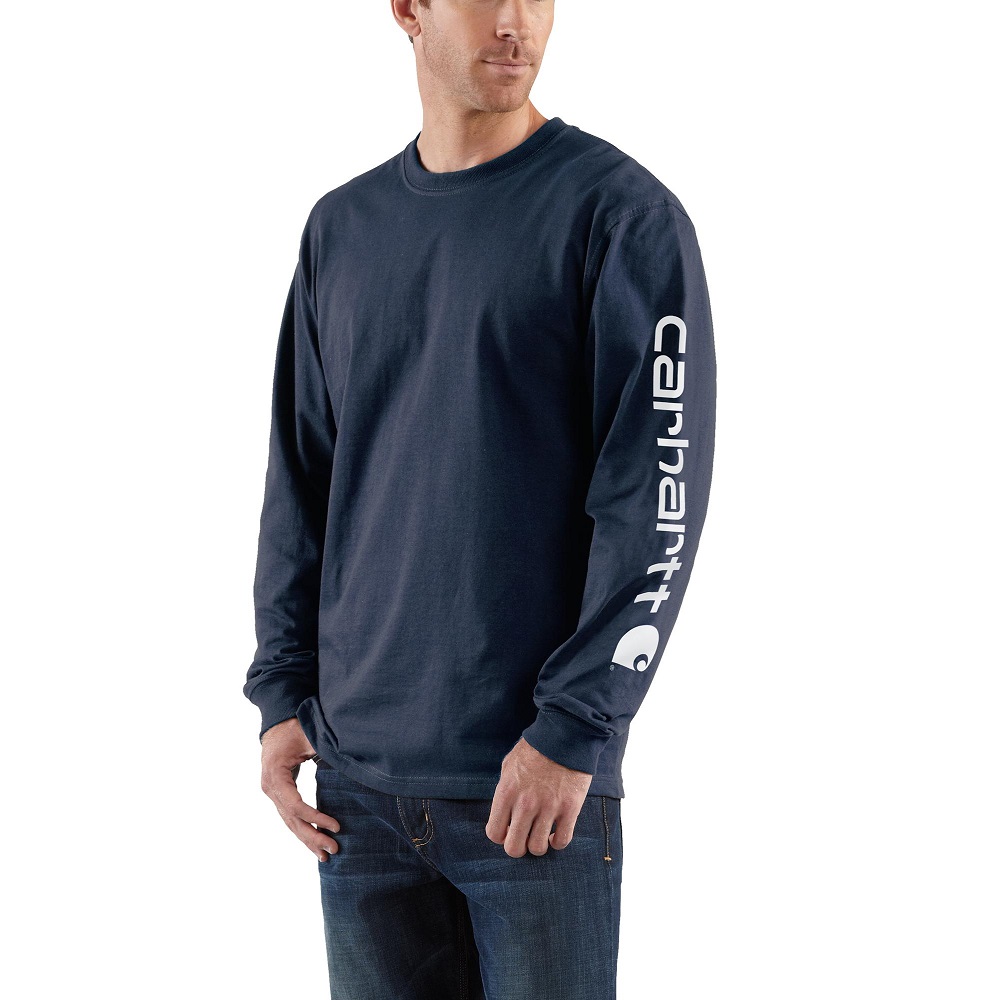 Carhartt® Men's Loose Fit Heavyweight Long-Sleeve Logo Sleeve Graphic T- Shirt, Navy - K231-NVY | Rural King