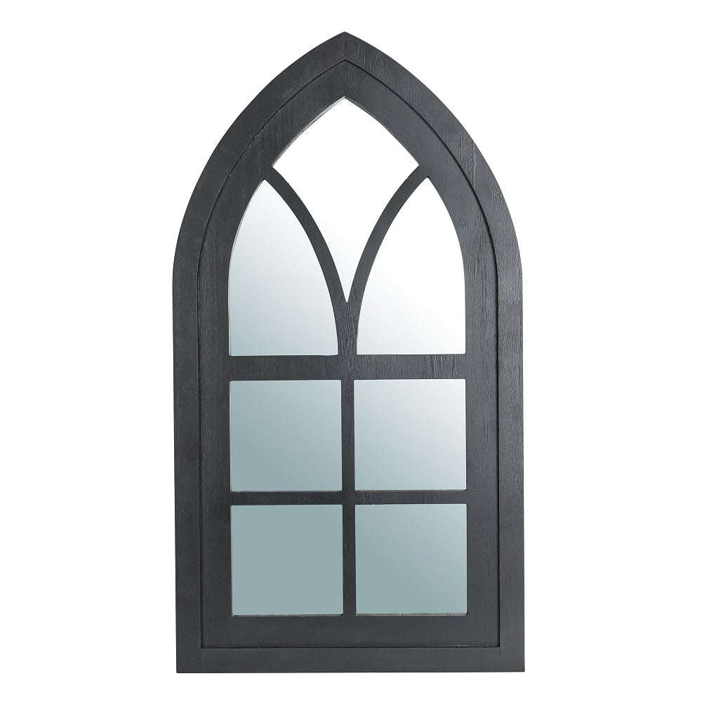 Glitzhome 40" Black Wooden Cathedral Windowpane Wall Mirror Decor - 2007000011