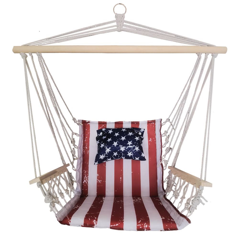 Backyard Expressions Hammock Chair With Wooden Arms - American Flag - 909905