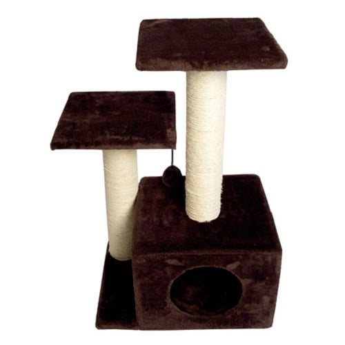 Iconic Pet - Sisal Scratching Tree with Square Cave and Two Posts, Brown - 51517