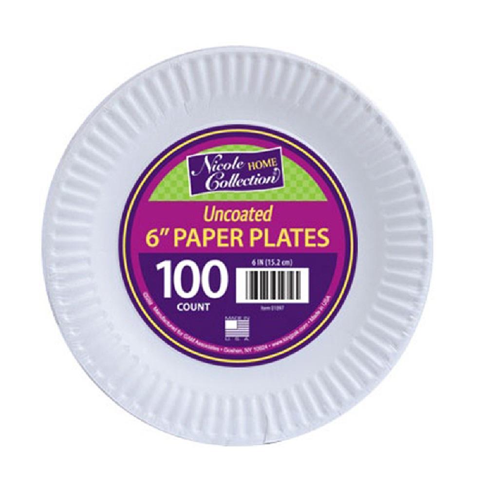 Nicole Home Collection 6\ Uncoated Paper Plates - White, 80 Count