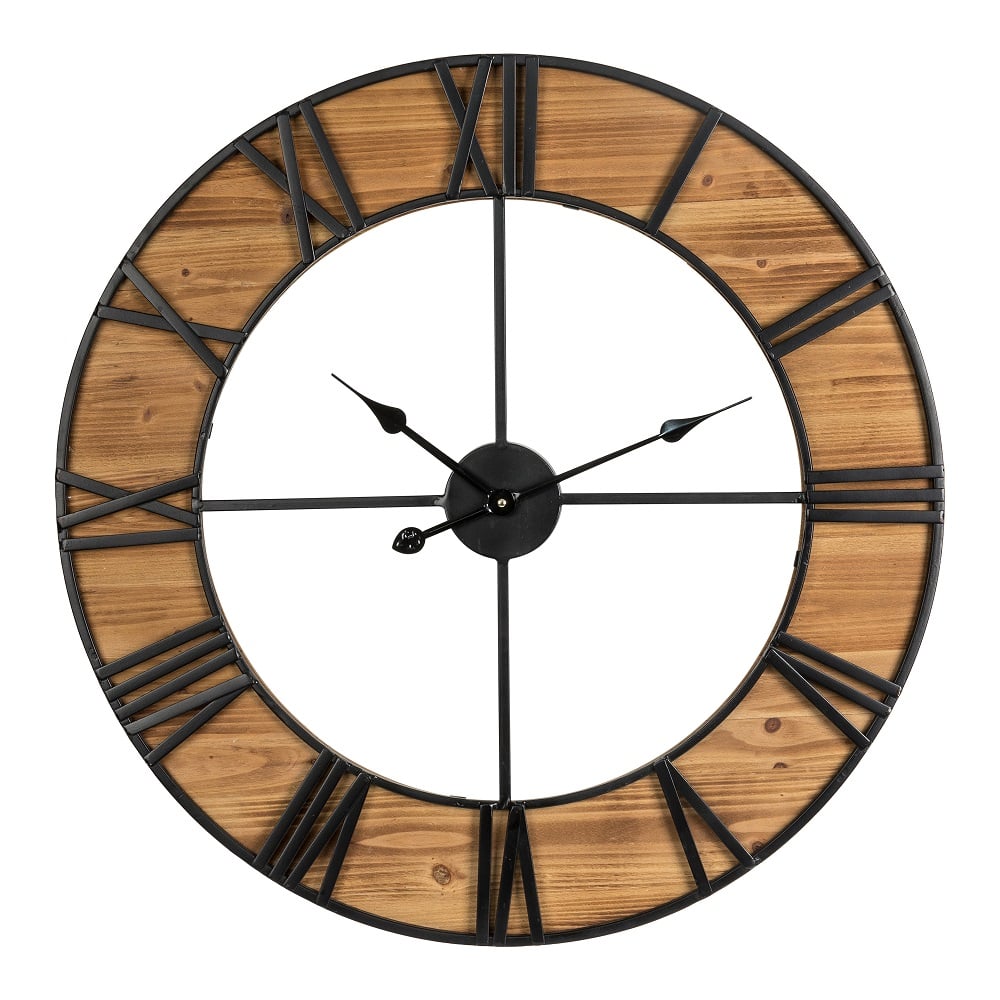 Glitzhome 30" Oversized Farmhouse Wooden & Metal Wall Clock - 2009500010