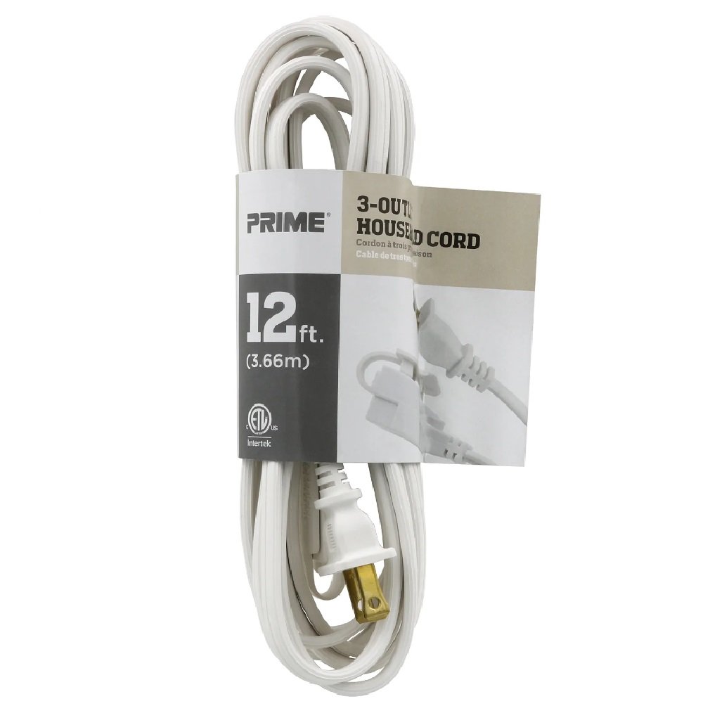 Prime Wire 12' SPT-2 3-Outlet White Household Extension Cord - EC660612