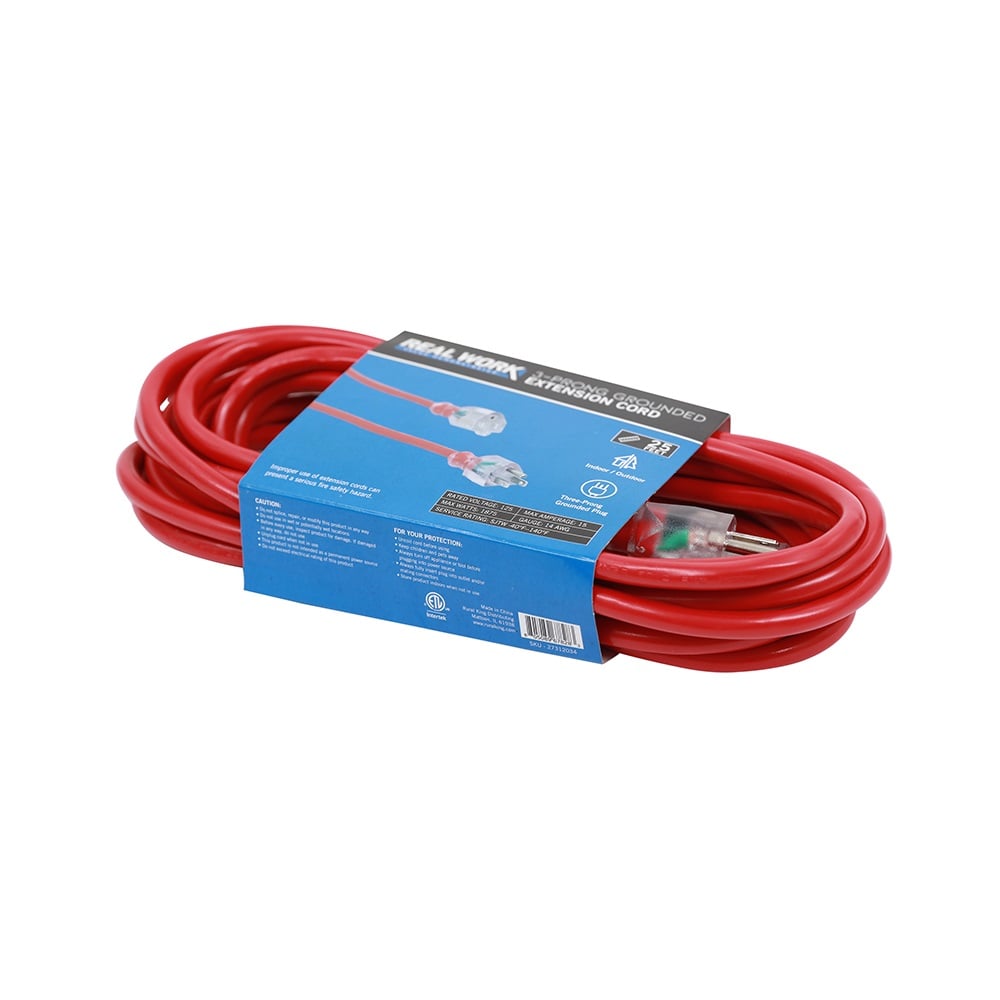 Real Work Tools™ 14/3 Indoor/Outdoor 25' Extension Cord, Red - 20170301410