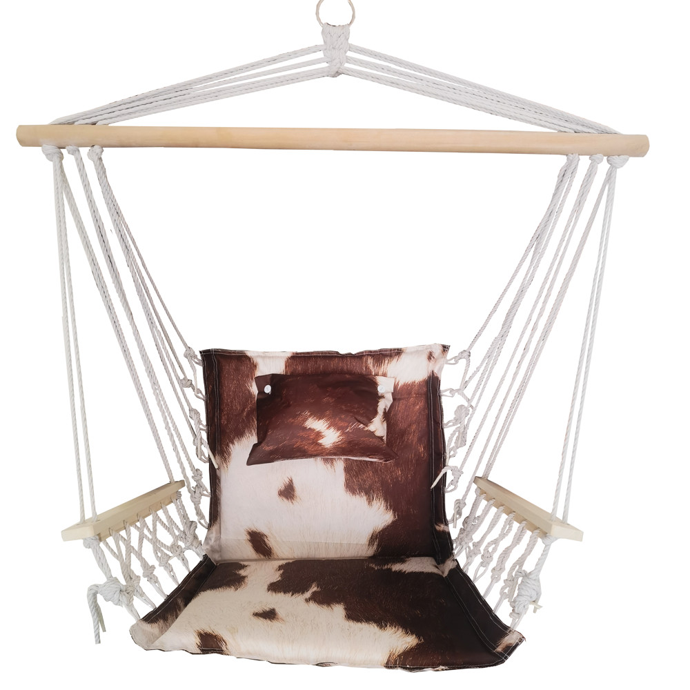 Backyard Expressions Hammock Chair With Wooden Arms - Cow Hide - 909904