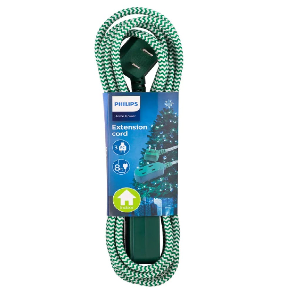 Philips 3-Outlet Polarized Indoor Extension Cord, 8' Green/White - SPC1030GC/27