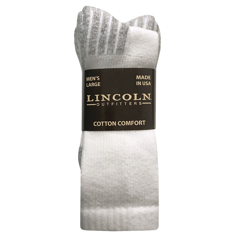 Lincoln Outfitters Men's Cotton Crew Sock 3 Pack White - L3/72302-W