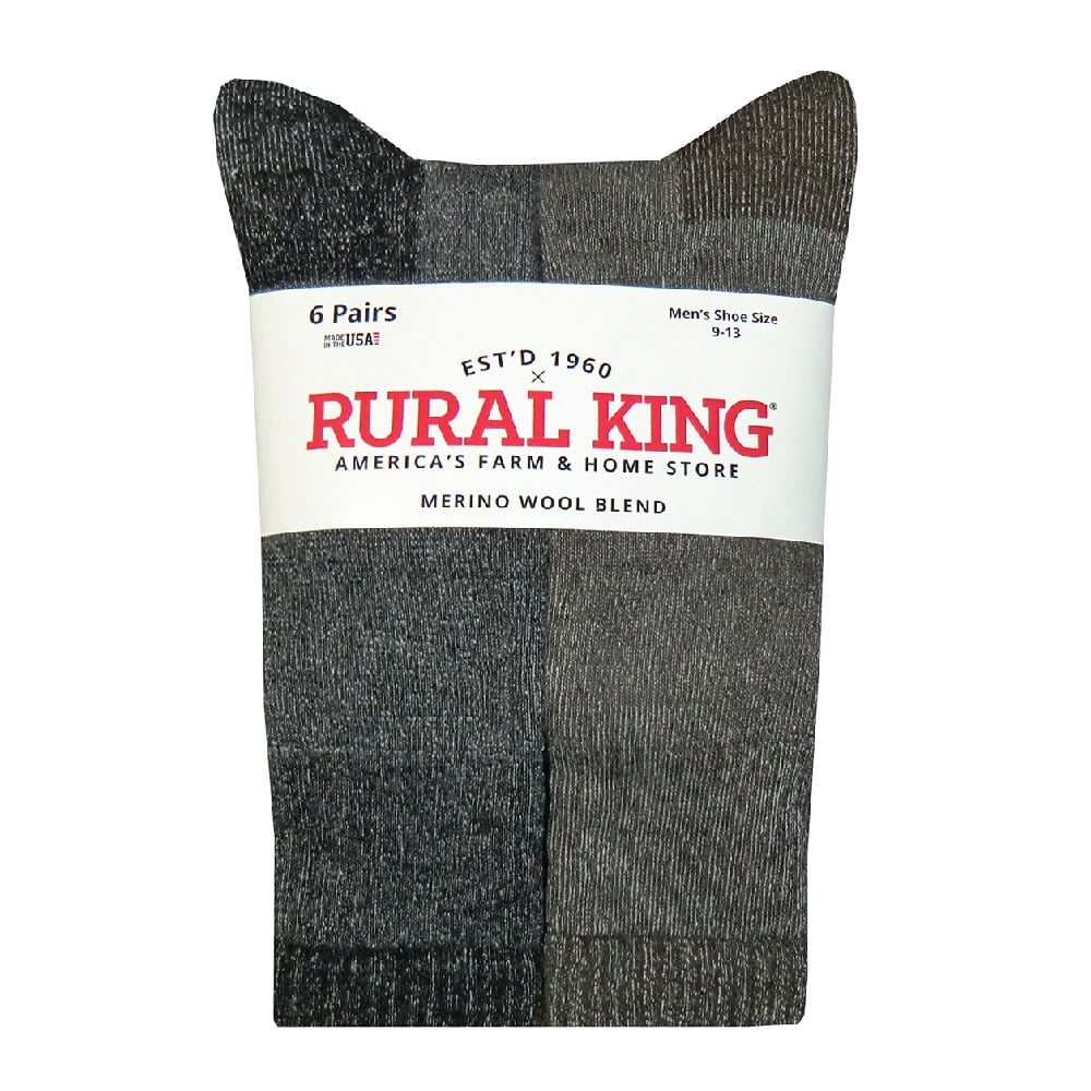 Rural King Men's Merino Wool Blend Sock, 6-pack - 6/72661