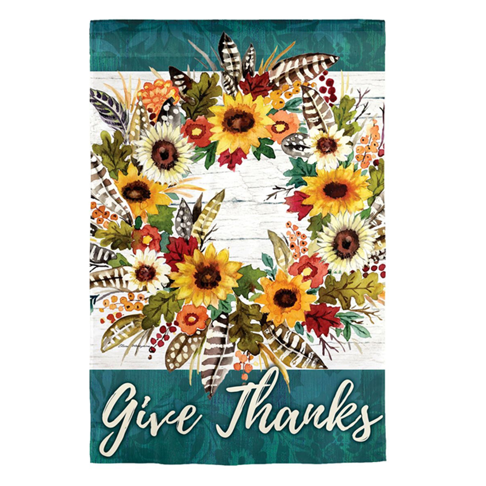 Evergreen Give Thanks Wreath Suede Garden Flag - 14S9264