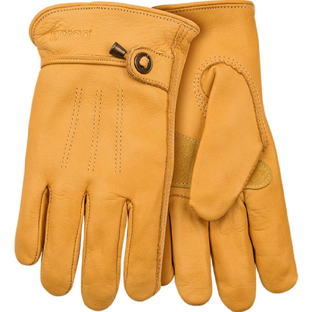 Kinco 99-L Grain Cowhide Work Gloves – Adjustable Pull-Strap Cuff, Tan, Large