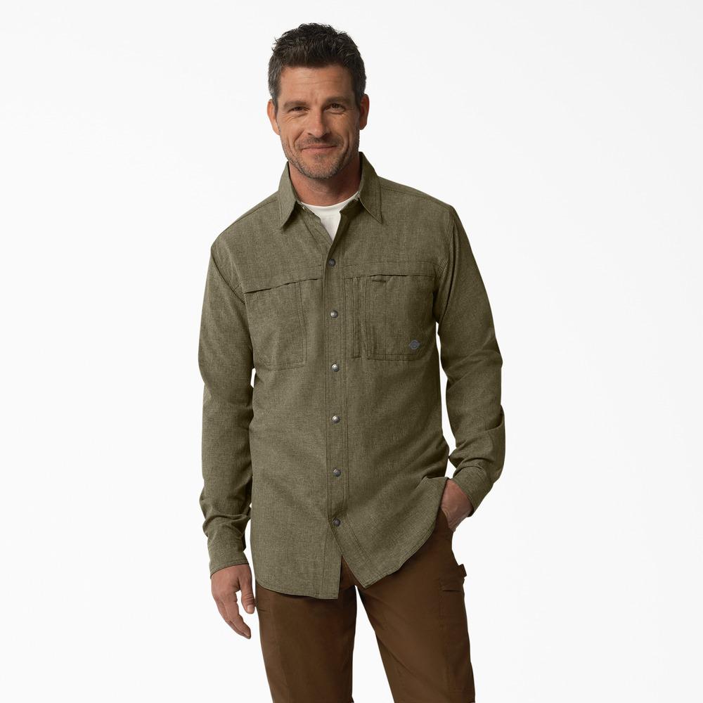 Dickies Mens Long Sleeve Performance Woven Shirt, Military Green ...