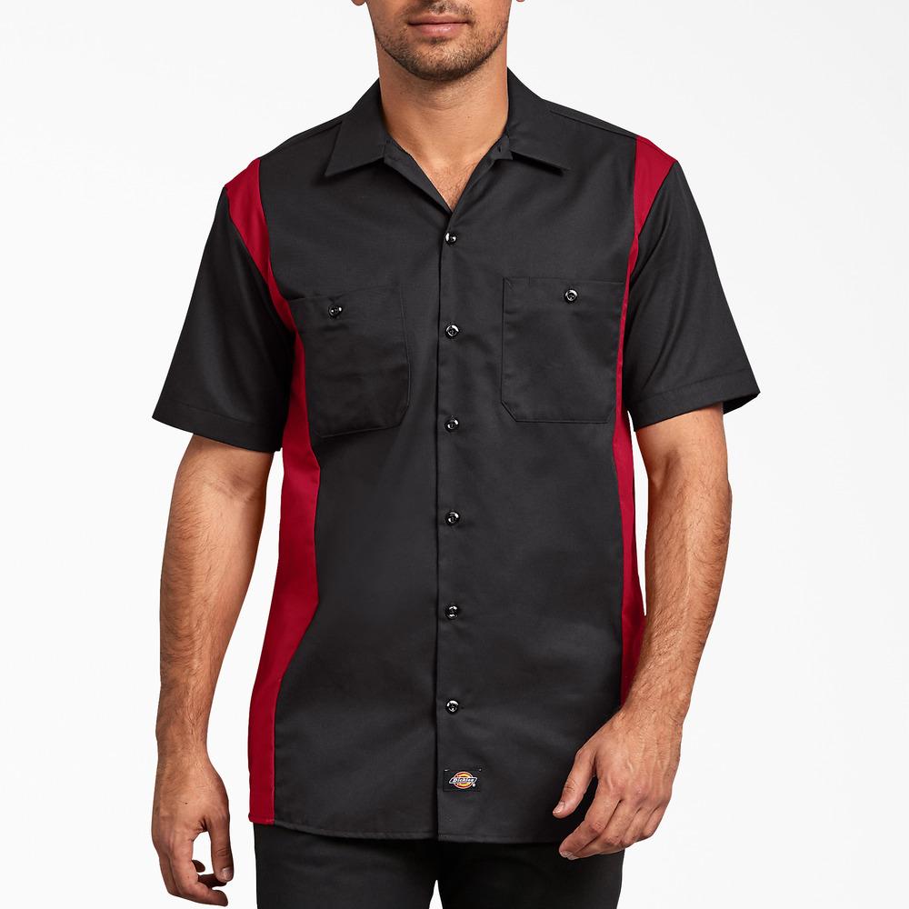 Work Shirts Dickies Mens Short Sleeve Two-Tone Work Shirt, Black-English Red ...