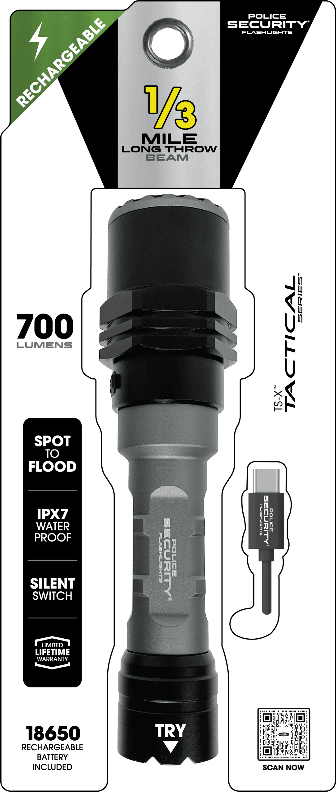 Police Security Flashlights 1/3 Mile Long Throw Flashlight, 700lm ...