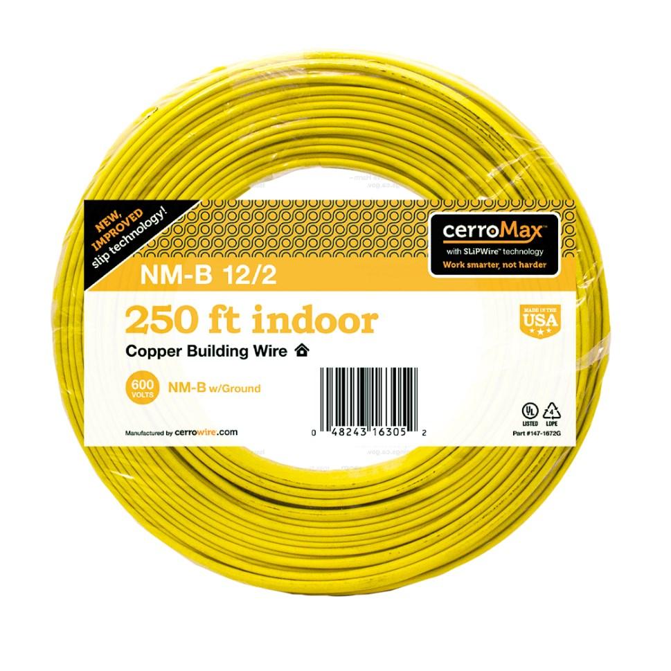 Nmb Wire Rope Cerrowire 12/2 Yellow, Solid CerroMax™ SLiPWire™ CU NM-B Wire with ...