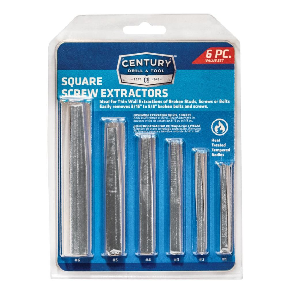Square Extractor Bit Set Century Drill & Tool 6 Piece Square Flute Screw Extractor Set - 73214 ...