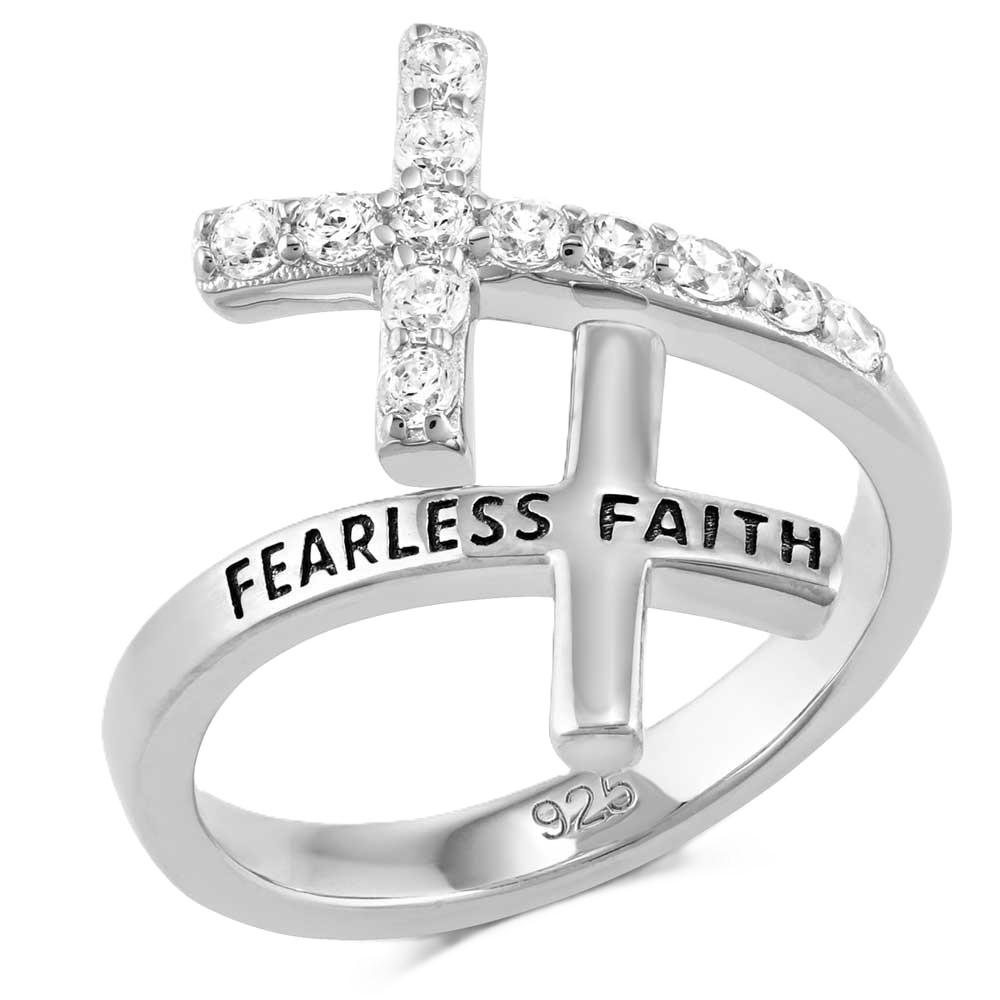 Silversimth Rings Montana Silversmiths Fearless Faith Crystal Cross Ring | Rural King
