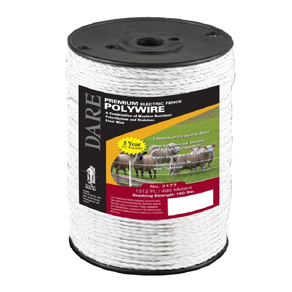 Dare 6 Strand x 1312 ft. Premium Electric Fence Polywire, White - 3177 ...